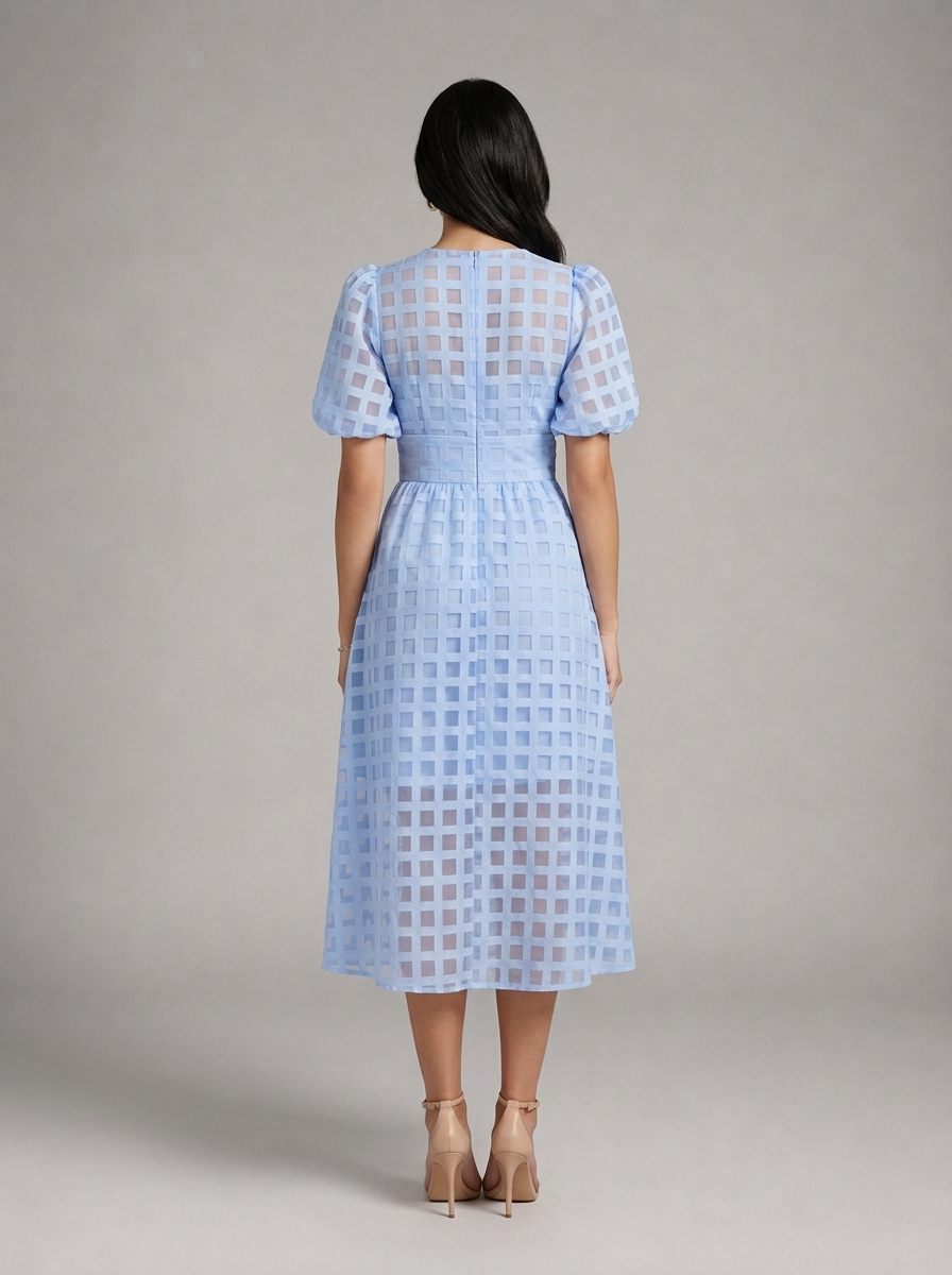 Vestido midi con mangas abullonadas para cóctel de mujer