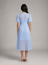 Vestido midi con mangas abullonadas para cóctel de mujer