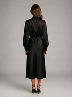 Robe midi à col montant effet satin pour invitée de mariage