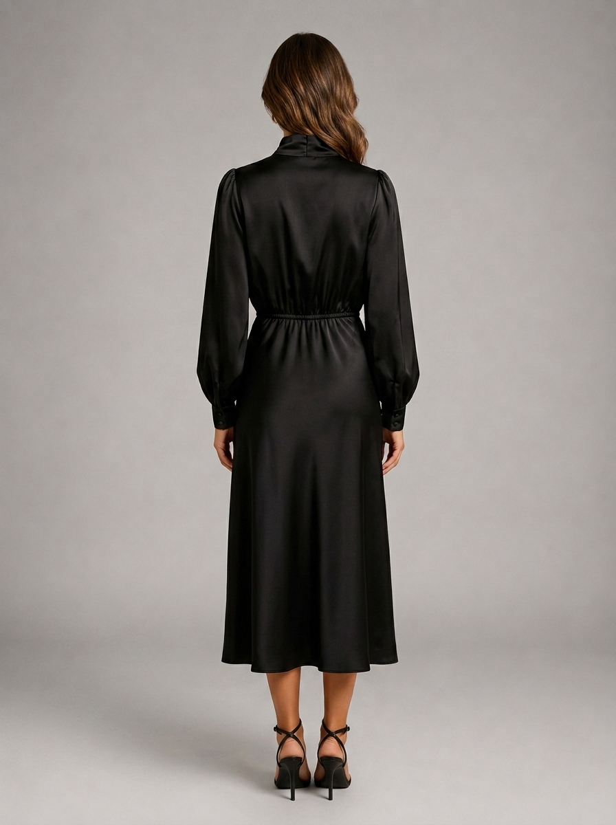 Robe midi à col montant effet satin pour invitée de mariage