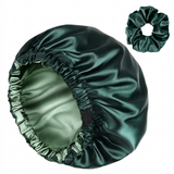Ensemble bonnet en satin et chouchou - Gris argenté