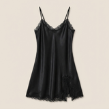 Spaghetti Strap Silk Lace Nightgown - Wine
