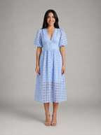 Vestido midi con mangas abullonadas para cóctel de mujer