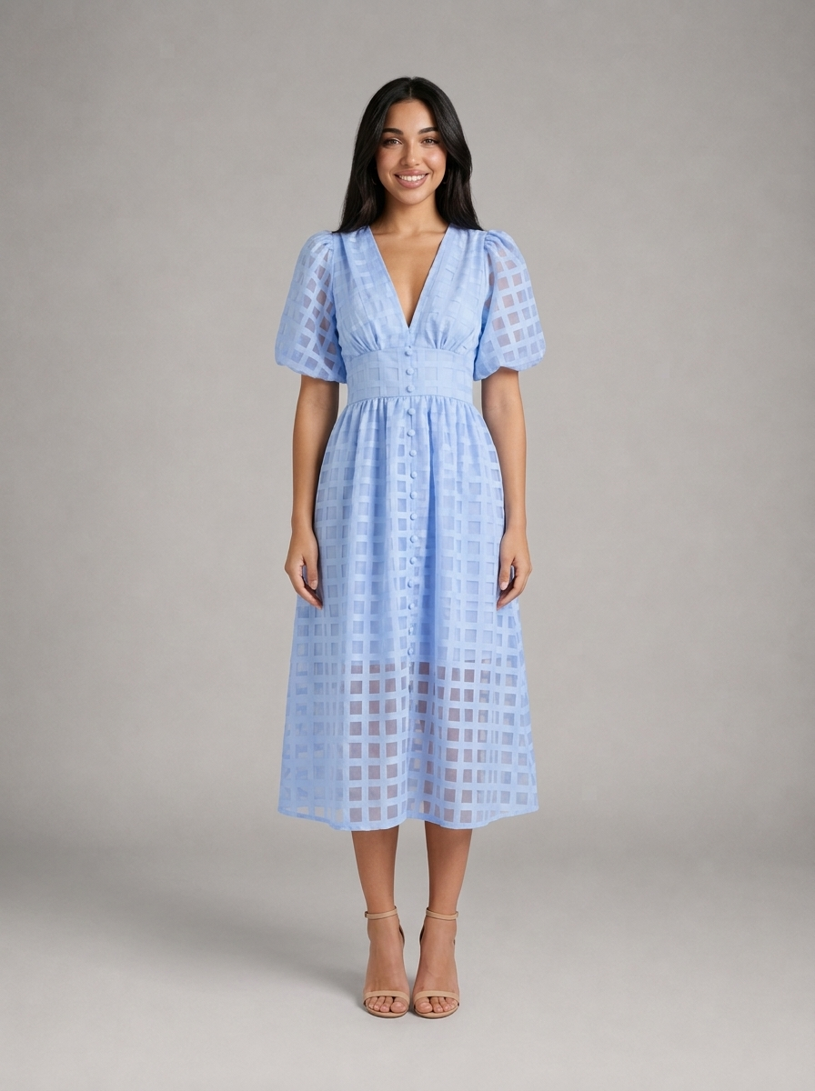 Puff Sleeve Midi Dress Cocktail Women