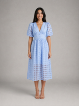 Vestido midi con mangas abullonadas para cóctel de mujer
