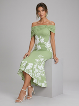 Vestido midi floral de hombros descubiertos para mujer de verano
