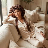Bonnet en satin avec nœud - Noir