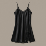 Spaghetti Strap Silk Lace Nightgown - Wine