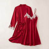Satin Lace Nightgown & Robe Set - Pink