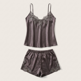 Spaghetti Strap Satin Lace Pajama Set - Pink