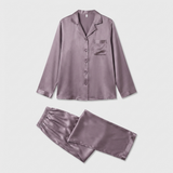 Pyjama en satin de soie femme manches longues boutonné violet gris