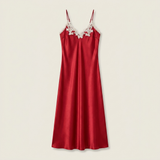 Spaghetti Strap Satin Lace Midi Nightgown - Blue