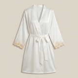 Satin Lace Trim Robe - White