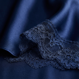 Spaghetti Strap Satin Lace Nightgown - Black