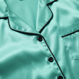 Short Sleeve Satin Pajama Set - Navy