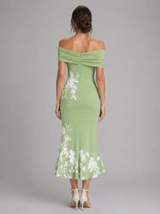 Vestido midi floral de hombros descubiertos para mujer de verano