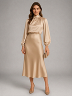 Robe midi à col montant effet satin pour invitée de mariage