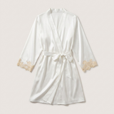 Satin Lace Trim Robe - White