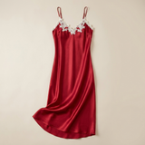 Spaghetti Strap Satin Lace Midi Nightgown - Blue