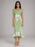 Vestido midi floral de hombros descubiertos para mujer de verano