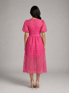 Vestido midi con mangas abullonadas para cóctel de mujer