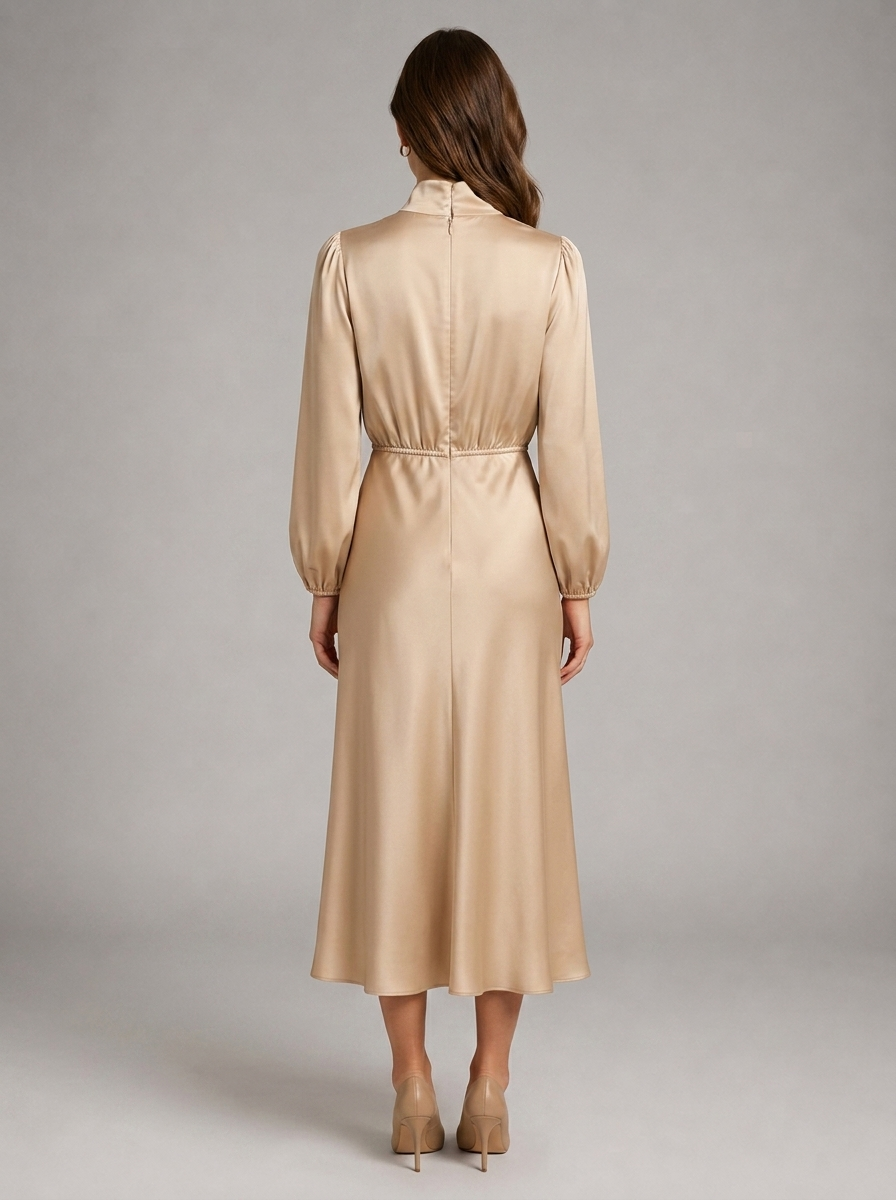 Robe midi à col montant effet satin pour invitée de mariage