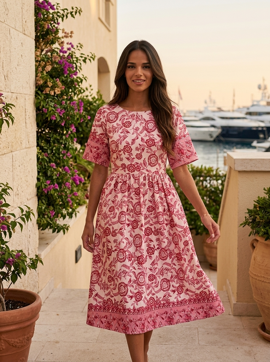 Floral V Neck Midi Dress Summer Women