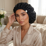 Ensemble bonnet en satin et chouchou - Gris argenté