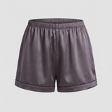 Pyjama femme en soie manches courtes col cranté violet gris