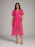 Vestido midi con mangas abullonadas para cóctel de mujer