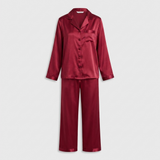Pyjama en satin de soie femme manches longues boutonné vin