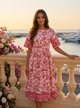 Floral V Neck Midi Dress Summer Women