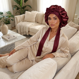 Bonnet en satin avec nœud - Noir