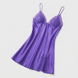 Spaghetti Strap Satin Lace Nightgown - Dark Blue