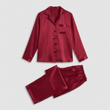 Pyjama en satin de soie femme manches longues boutonné vin