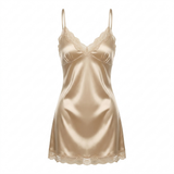 Spaghetti Strap Satin Lace Nightgown - Black