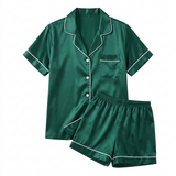 Short Sleeve Satin Pajama Set - Navy