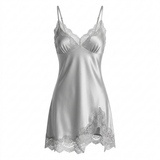 Spaghetti Strap Satin Lace Nightgown - Black