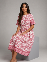 Floral V Neck Midi Dress Summer Women