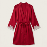 Satin Lace Trim Robe - White