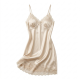 Spaghetti Strap Satin Lace Nightgown - Black