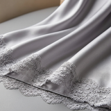 Spaghetti Strap Satin Lace Nightgown - Black