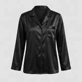 Pyjama en satin de soie femme manches longues boutonné noir