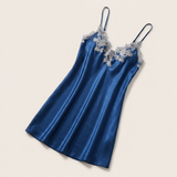 Spaghetti Strap Satin Lace Nightgown - Wine