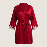 Satin Lace Trim Robe - White
