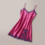 Spaghetti Strap Silk Lace Nightgown - Wine