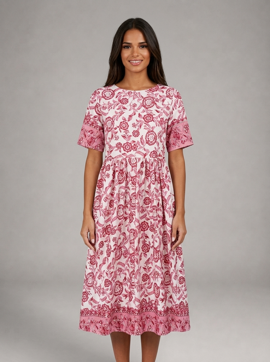 Floral V Neck Midi Dress Summer Women