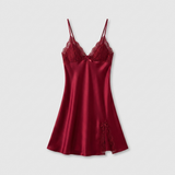 Spaghetti Strap Satin Lace Nightgown - Dark Blue