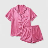 Women Silk Short Sleeve Notch Collar Pajama Set Pale Mauve