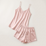 Conjunto de pijama de seda con tirantes y escote en V - Rosa